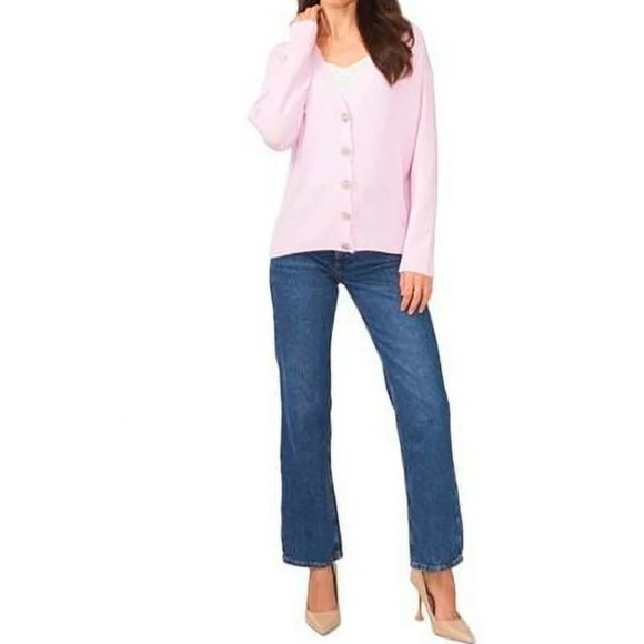 CeCe Crystal Embellished Two-Way Pink Snuggly Soft Knit Cardigan Sweater Sz XS - Picture 14 of 15